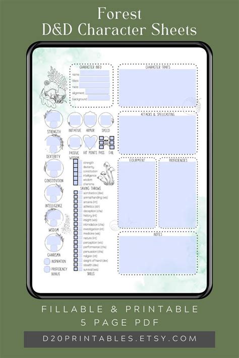 The Free Printable Forest Character Sheet