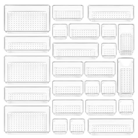 Vtopmart 25 PCS Clear Plastic Drawer Organizers Set 4 Size Versatile