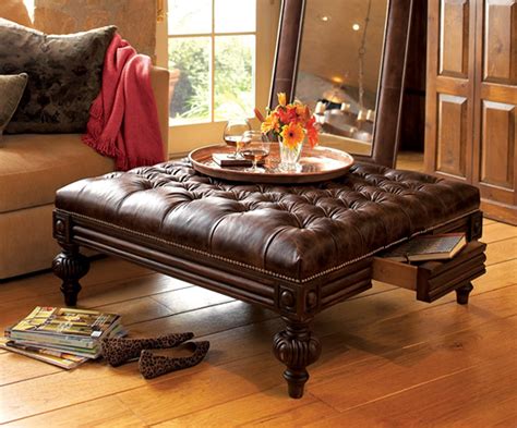 50 Collection of Brown Leather Ottoman Coffee Tables