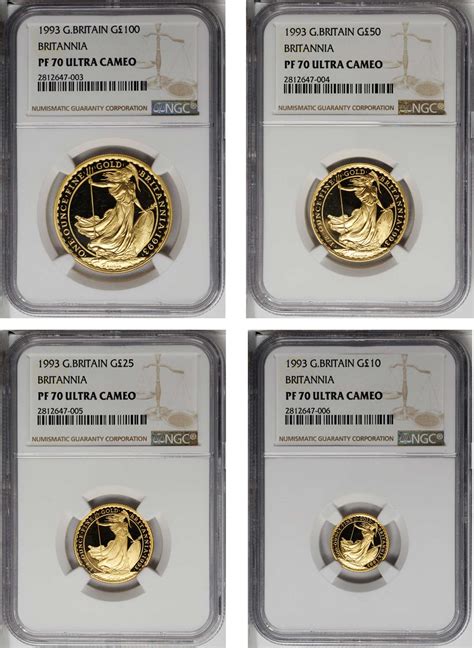 Great Britain Britannia Proof Set 4 Pieces 1993 All Ngc Proof 70