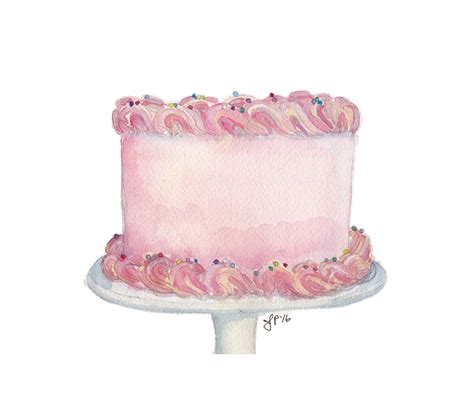 Pink Cake Still Life Watercolor Painting Classic Birthday Etsy