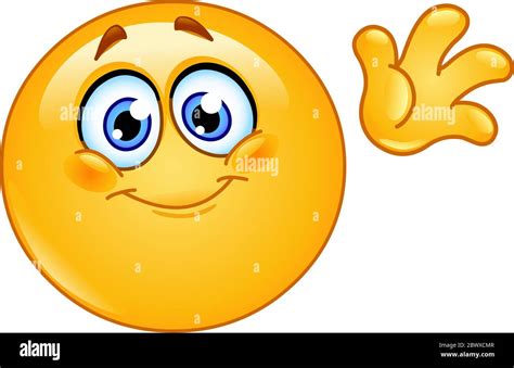 Cartoon Emoticon Smiley Face Waving Hello Stock Illustration By