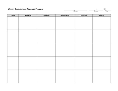 Monday Friday Blank Weekly Schedule Calendar Template Printable