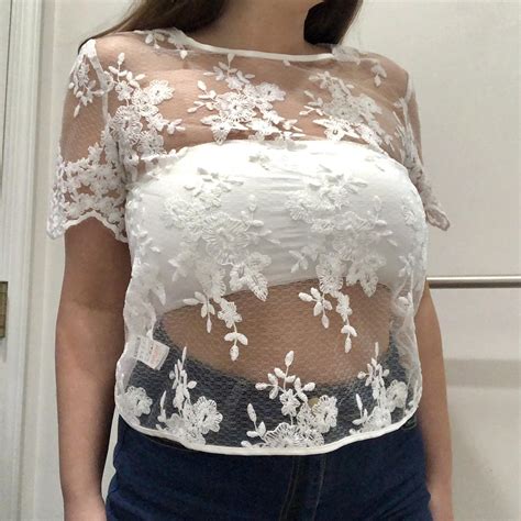 Missguided White Lace Short And T Shirt Piece Set Depop