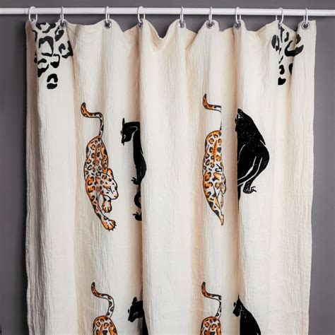 ICONIUM White Leopard Printed Cotton Fabric Shower Curtain For