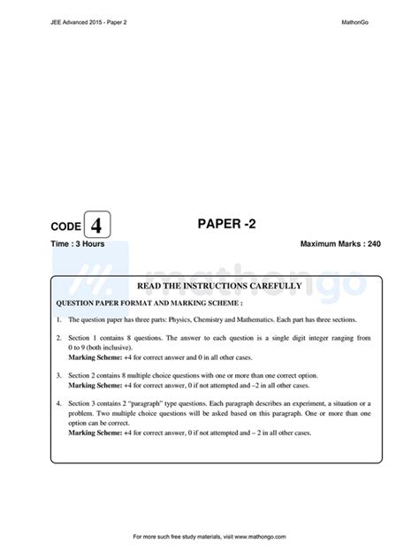 Jee Advanced 2015 Question Paper 2 Mathongo