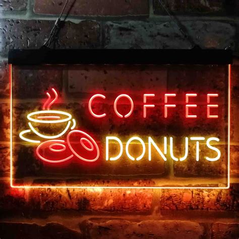 Coffee Donut Caf Dual Color Led Neon Sign St I Etsy