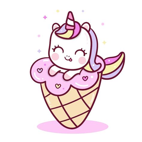 Vector Lindo Unicornio Con Cono De Helado Vector Premium