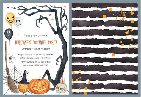 Aquarel Vector Uitnodiging Voor Een Halloween Feest Premium Vector