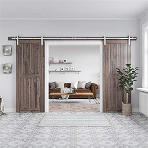 SMARTSTANDARD 12ft Heavy Duty Double Door Sliding Barn Door Hardware