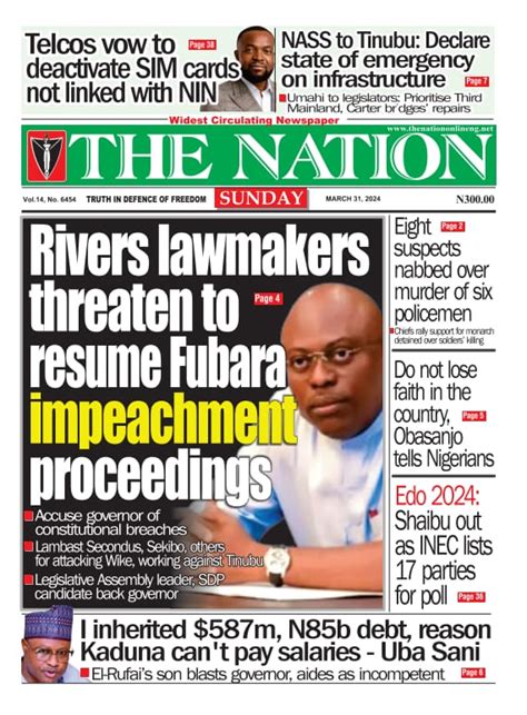 Nigerian Newspapers Daily Front Pages Review Sunday St March