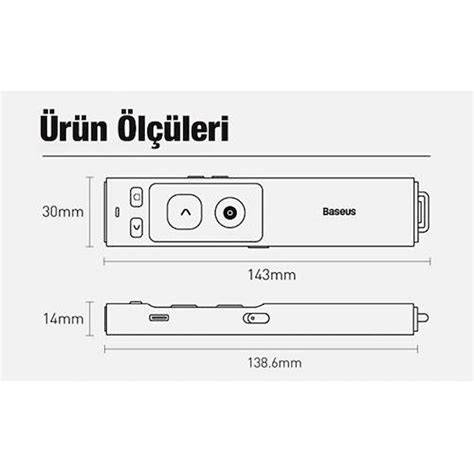 BASEUS Şarjlı Kırmızı Lazer İşaretli Projeksiyon Sunum Kumandası