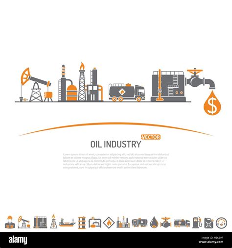 Oil Industry Concept With Two Color Flat Icons Extraction Production