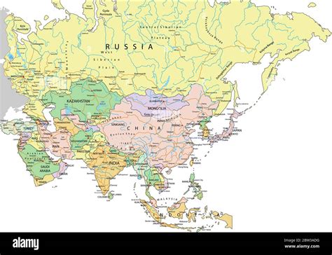 Asia Highly Detailed Editable Political Map With Separated Layers