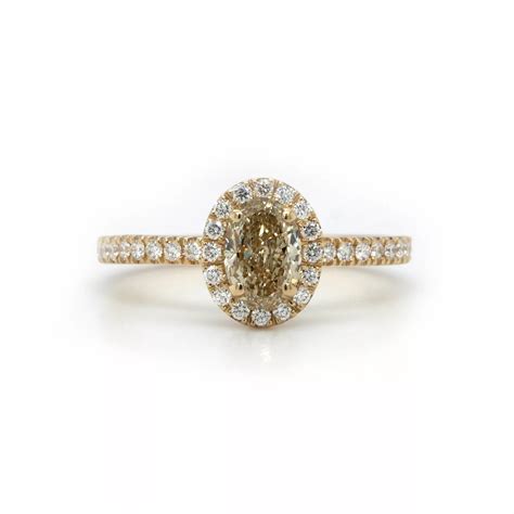 Fancy Light Brownish Yellow Oval Diamond Halo And Pav Engagement Ring