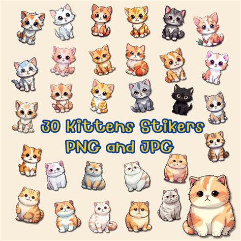 30 Super Cute Kitten Stickers Print And Cut Kitten Stickers Cute