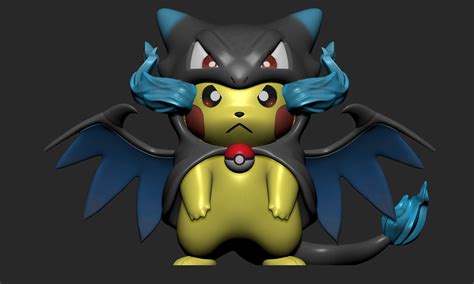 Free Stl File Pokemon Pikachu Mega Charizard X Cosplay 🐉・object To