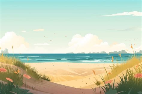 Premium AI Image Summer Background Illustration A Beautiful Beach