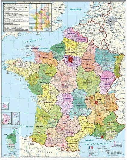 Francja Mapa ścienna Kody Pocztowe Na Podkładzie 1 9783929627930h