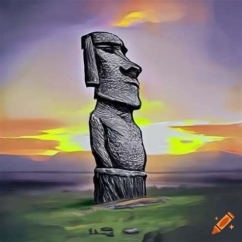 Sunset Behind A Moai Statue On Craiyon