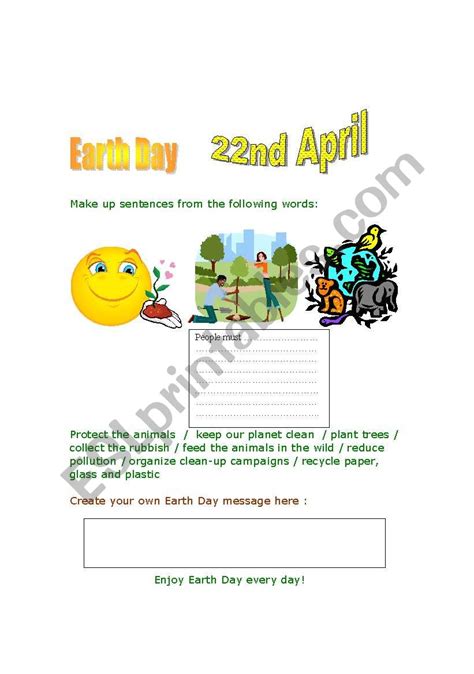 Earth Day Esl Worksheet By Derikae