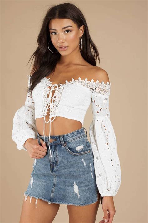 Zimmi Lace Up Crop Top In White In 2021 Crop Tops High Waisted