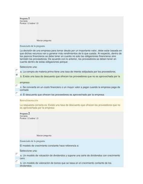 Evaluaciones Finanzas Corporativas ed Pregunta 1 Correcta Puntúa 1 0