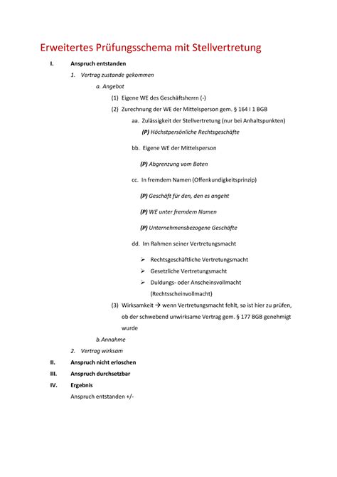 Erweitertes Prüfungsschema mit Stellvertretung Anspruch entstanden 1