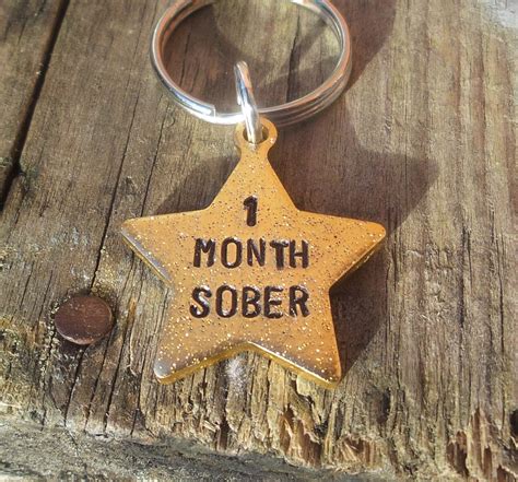 1 Month Sober Sobriety Gold Star Award Keychain Positive One Etsy