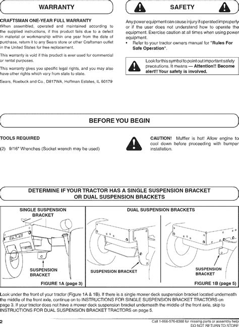 Craftsman Front Bumper 486 245994 Operators Manual