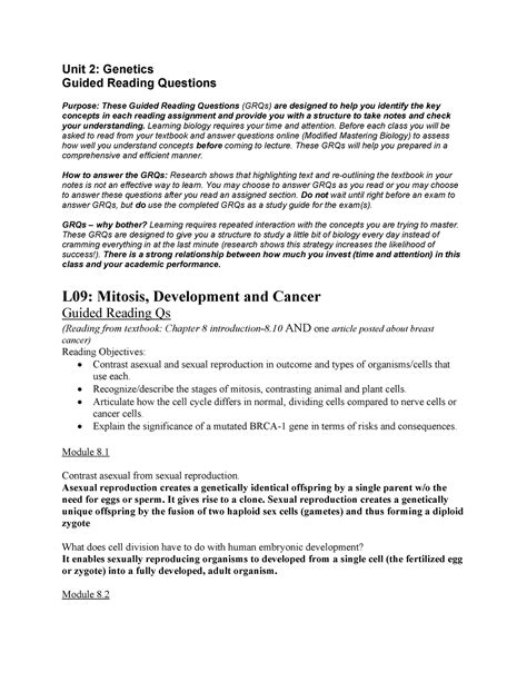 Lesson Grqs Mitosis Development And Cancer Unit Genetics