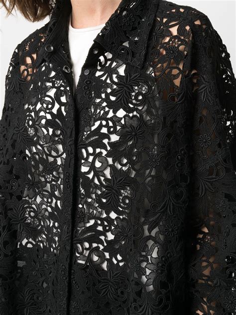 Valentino Garavani Oversized Floral Lace Long Sleeve Shirt Farfetch