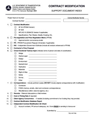 Fillable Online Wfl Fhwa Dot CM Support Document Index Doc Fax Email