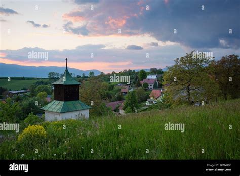 Historical Bell Tower In Turcianske Jaseno Village Slovakia Stock