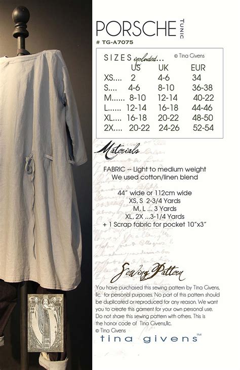 Tina Givens Porsche Tunic Dress Sizes Xs X Sewing Pattern