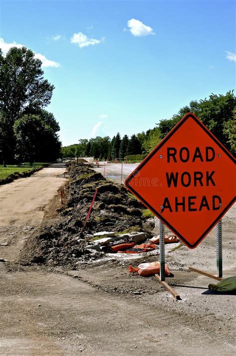 A ``Road Work Ahead` in a Construction Zone Stock Photo - Image of ...