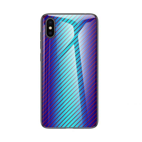 Gradient Carbon Fiber Texture Tpu Border Tempered Glass Case For Iphone Xs Max Blue Fiber