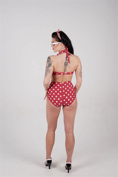 Esther Williams Red Polka Dot Retro Vintage Halterneck Bikini Top