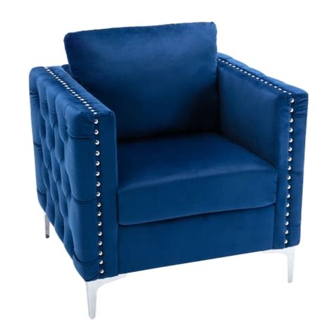 Modern Velvet Armchair Tufted Button Accent Chair Club Chair With Steel