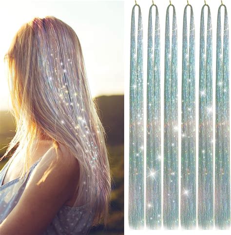 Hair Tinsel Kit With 47INCH 1200 Strands Heat Resistant Glitter Tinsel