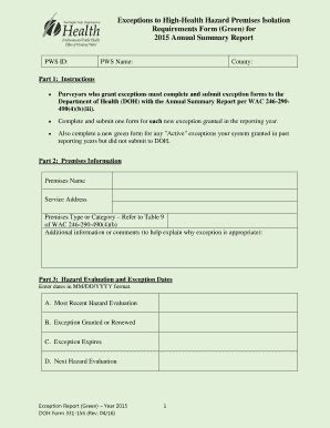 Fillable Online Doh Wa Exceptions To High Health Hazard Premises