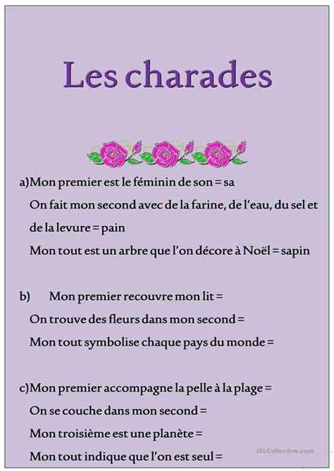 Charades fiche d exercices Fiches pédagogiques gratuites FLE