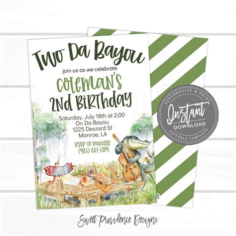 Two Da Bayou Birthday Invitation Editable Kids Party Cajun Birthday