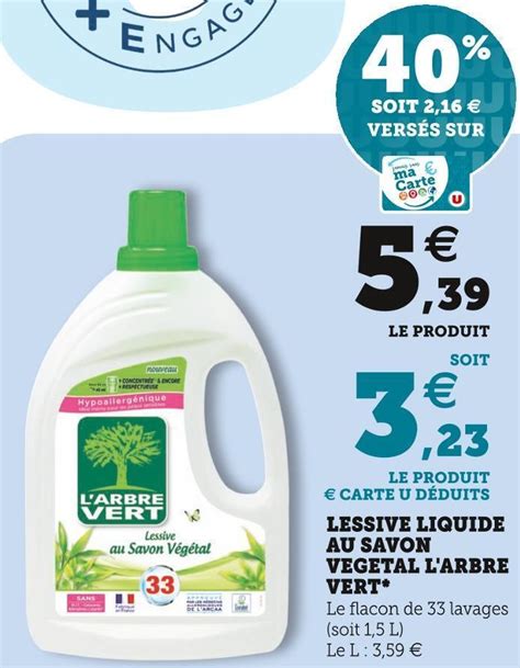 Promo L Arbre Vert Lessive Liquide Au Savon Vegetal Chez Super U