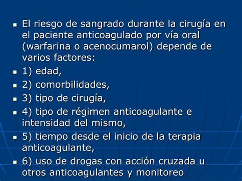 PPT MANEJO PERIOPERATORIO DE LA ANTICOAGULACIÓN PowerPoint