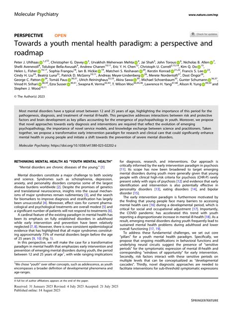 PDF Towards A Youth Mental Health Paradigm A Perspective And Roadmap