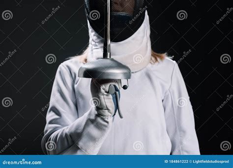 View Of Fencer Holding Rapier Isolated Stock Photo Image Of