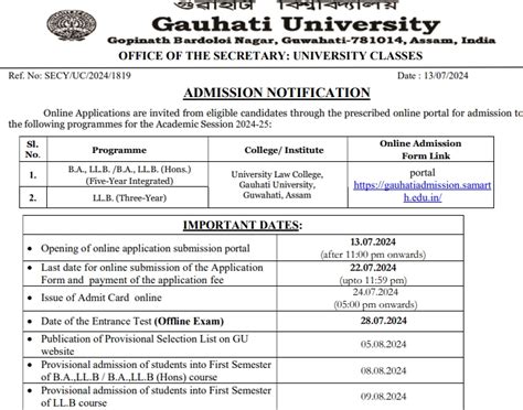 Gauhati University Llb And Ba Llb Admission 2024 Find Assam Job