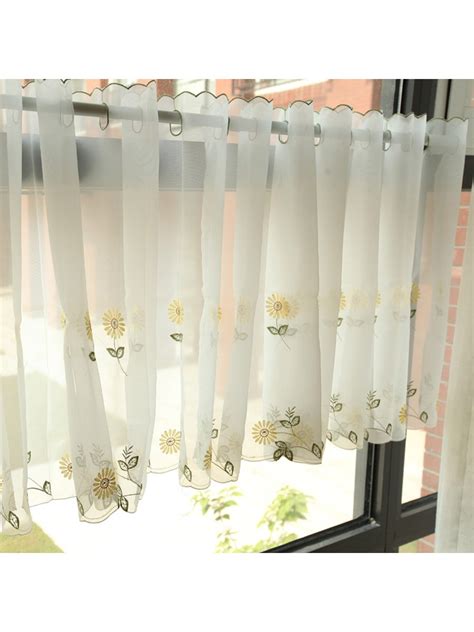 Lind Daisy Embroidered Ready Made Eyelet Kitchen Cafe Sheer Curtains