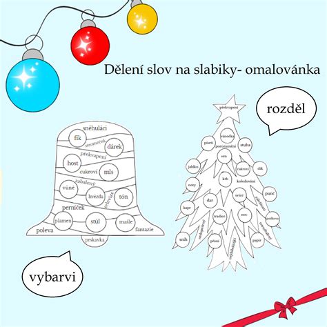 Dělení slov na slabiky omalovánka s vánoční tematikou Český jazyk